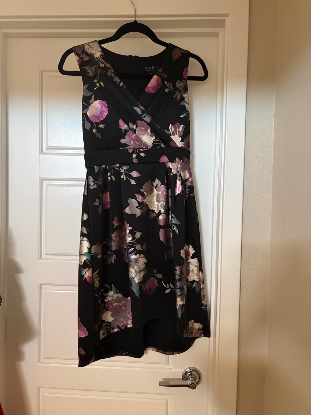 Alex Evenings Black Floral High-Low Sleeveless Dress